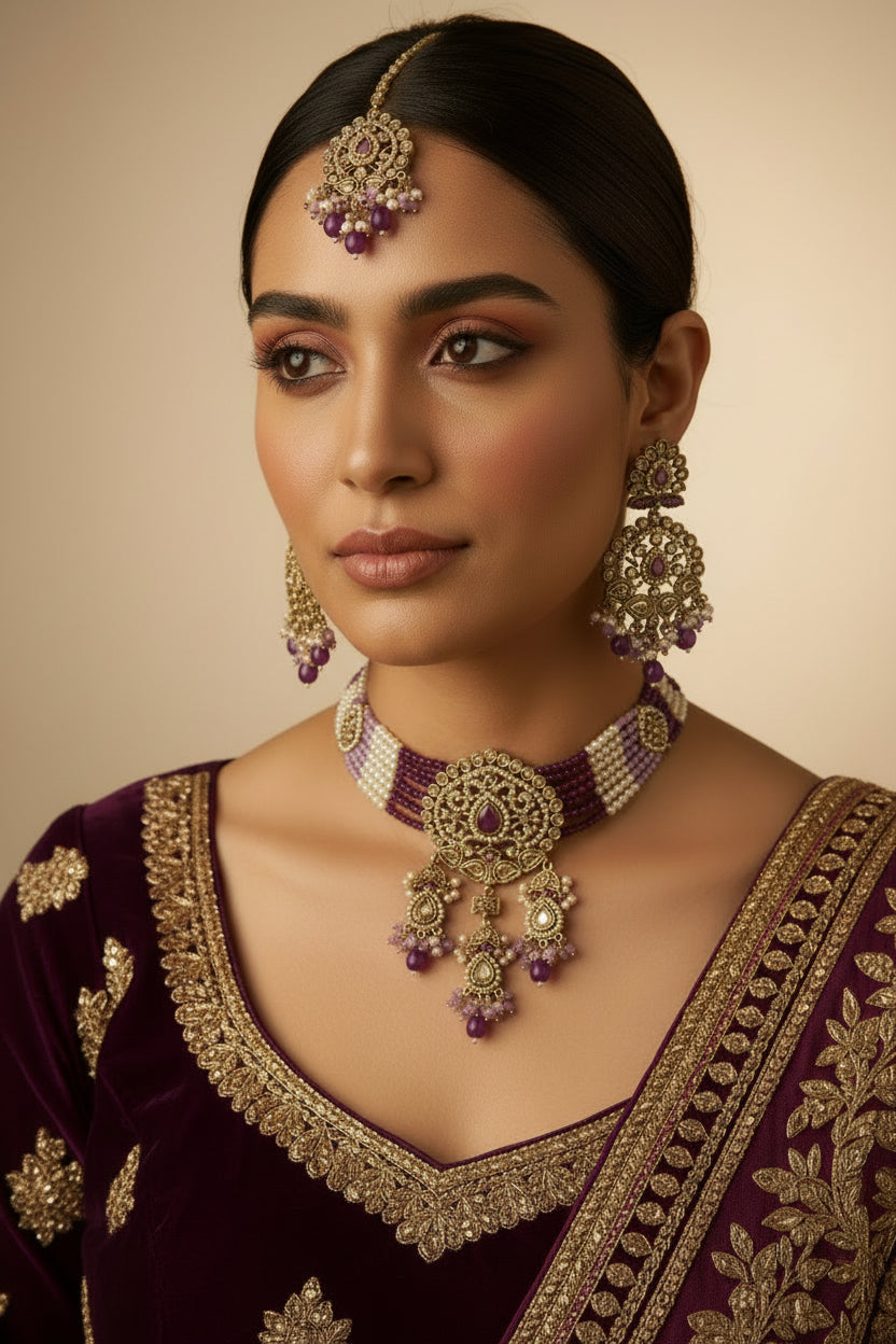 Purple and lavender polki set