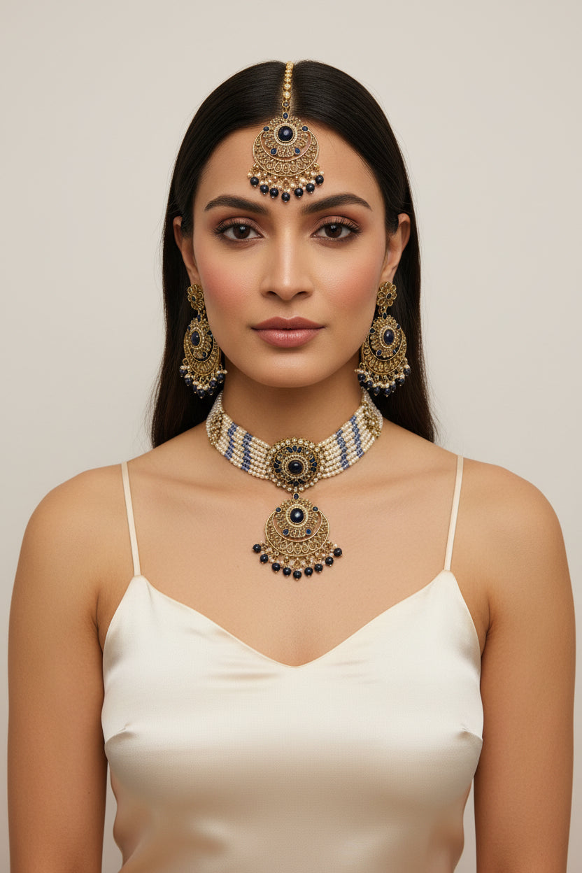 Royal blue polki set