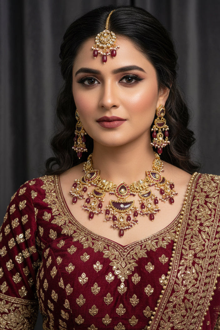 Beautiful maroon necklace set