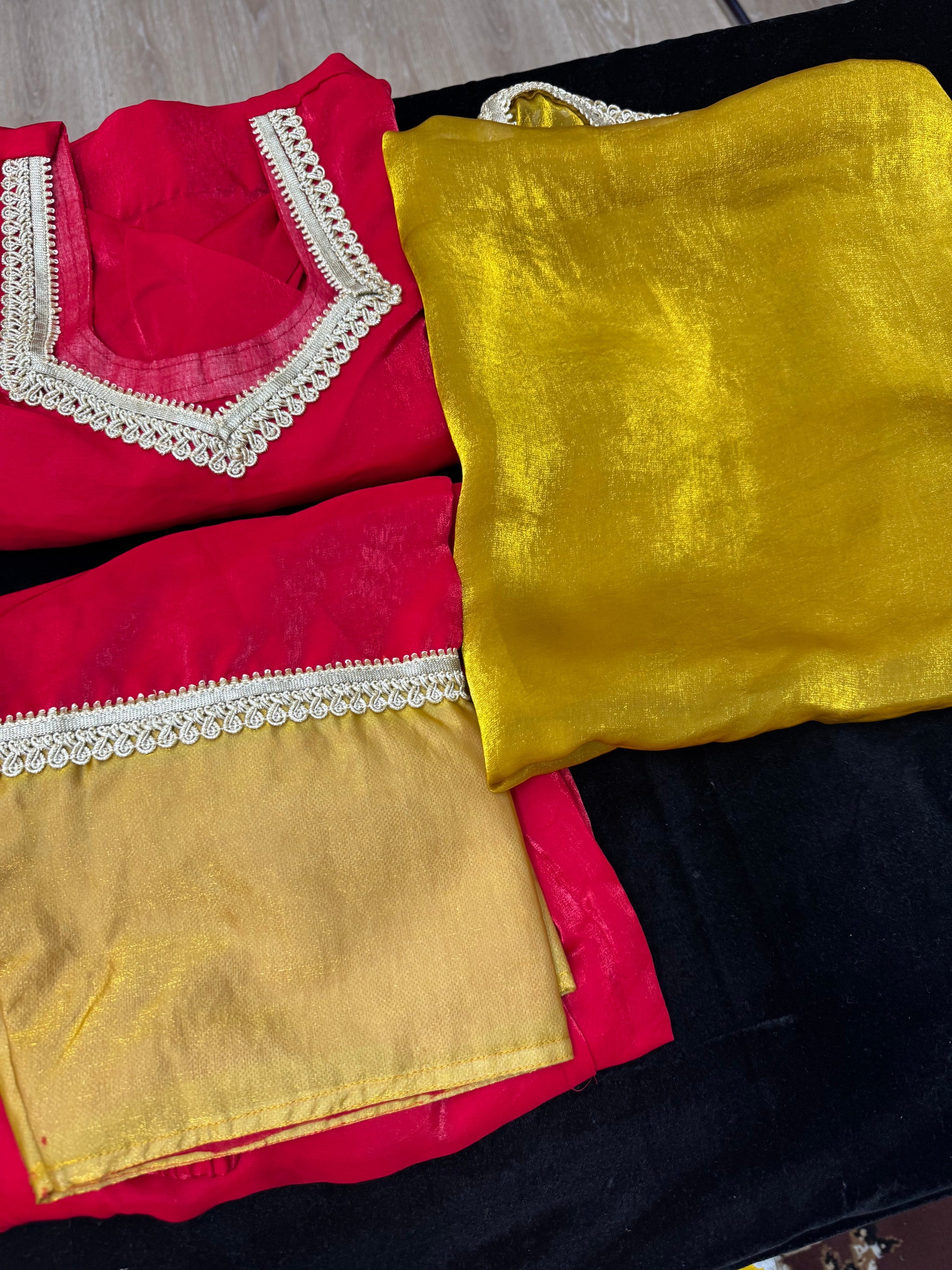 Beautiful red suit with farshi salwar