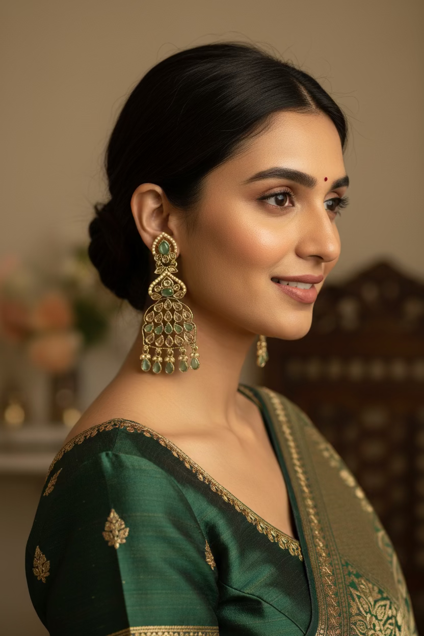 Sage green polki earrings