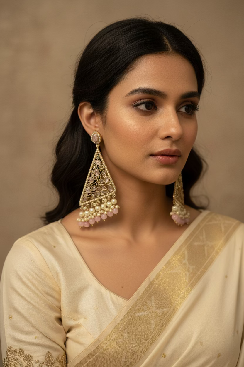 Baby pink polki earrings