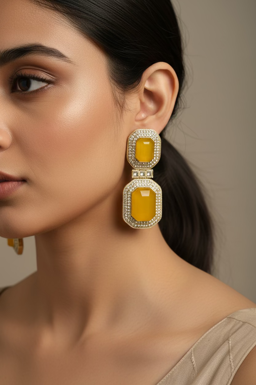 Yellow polki earrings