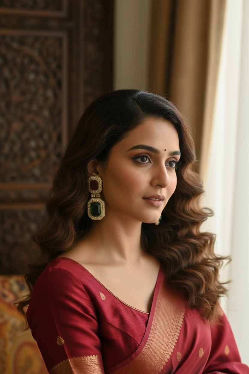 Red and green polki earrings