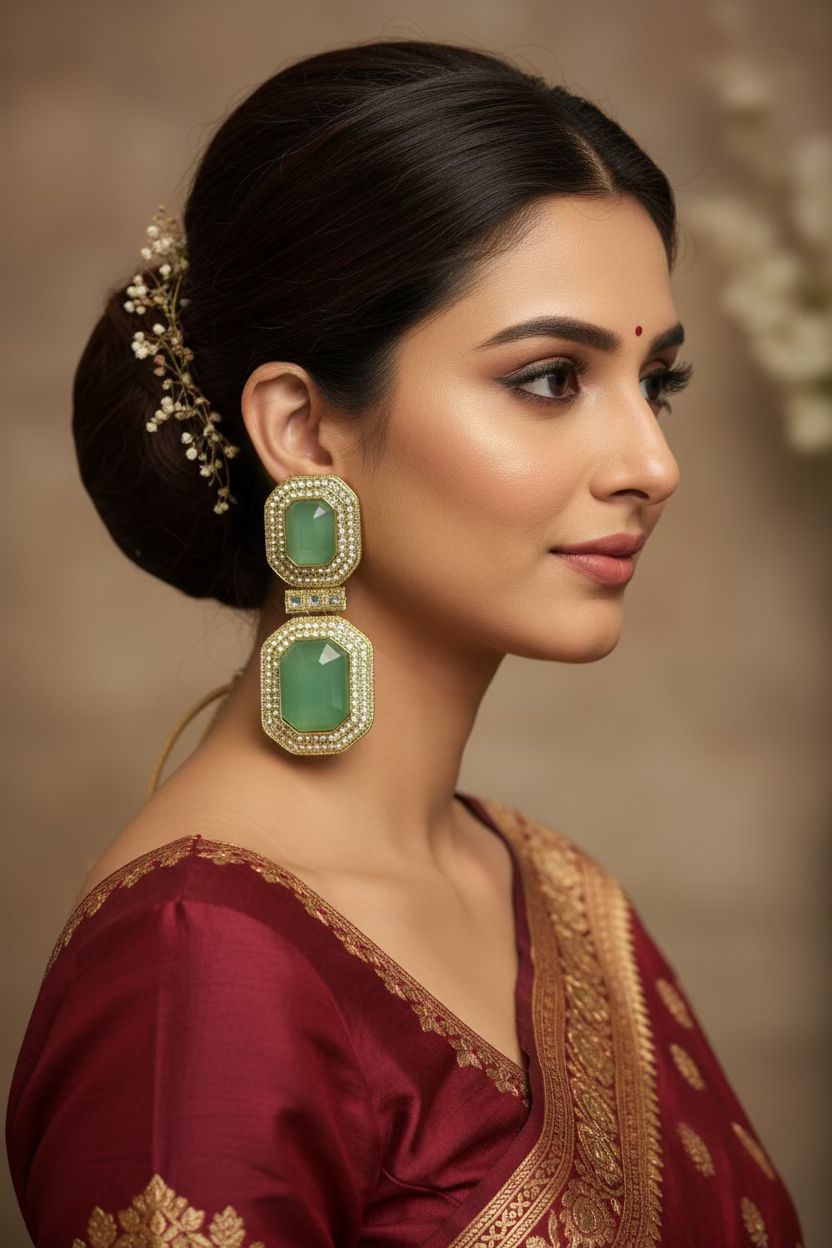 Sage green polki earrings