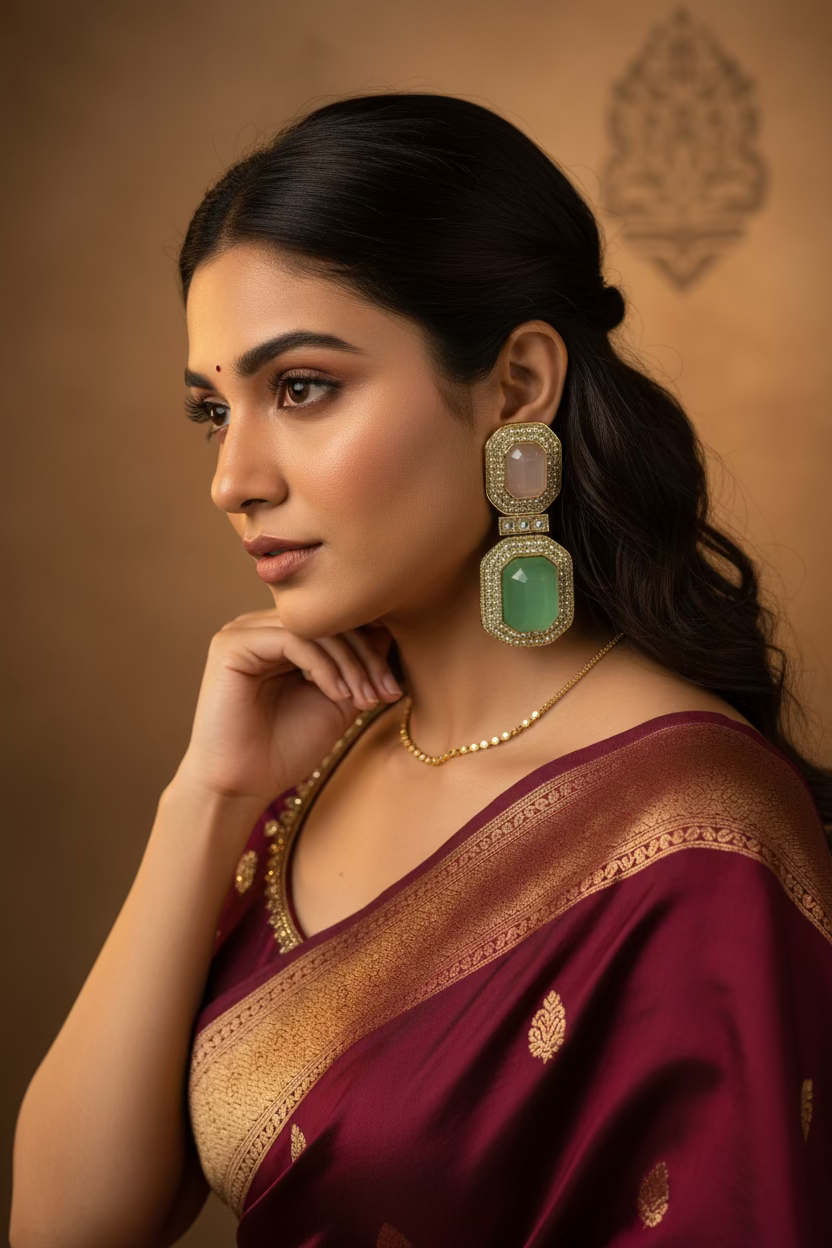 Mint green and baby pink polki earrings