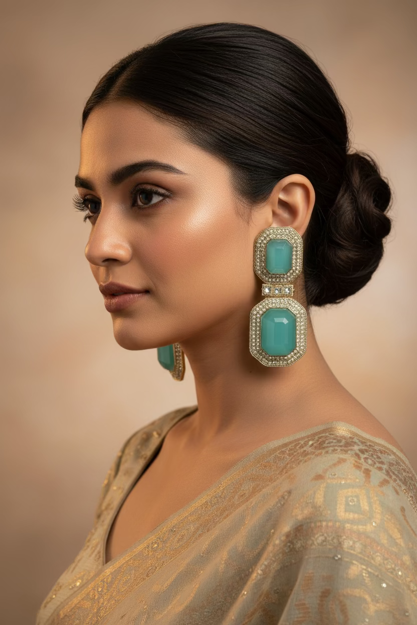 Light blue polki earrings