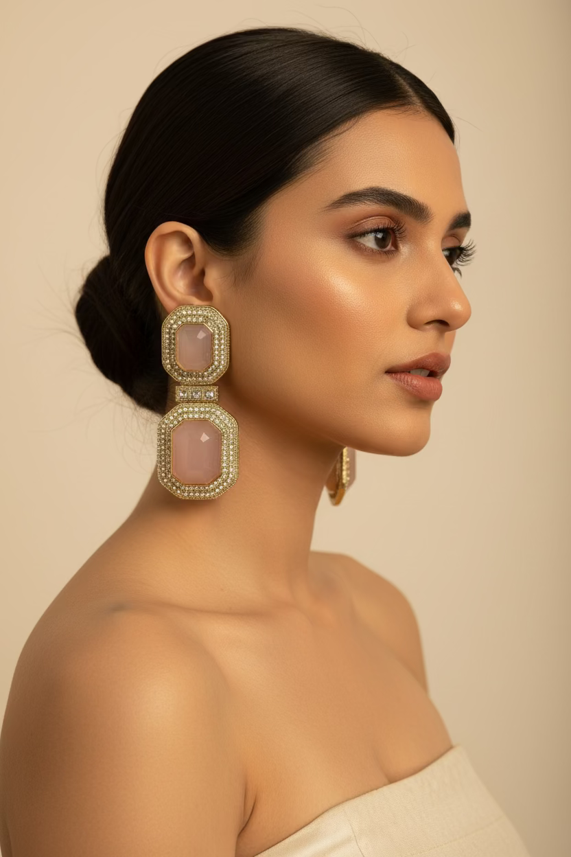 Peach polki earrings