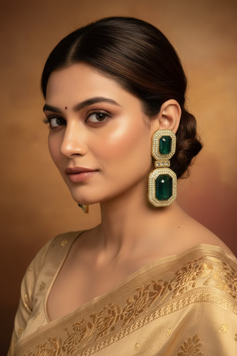 Teal green polki earrings