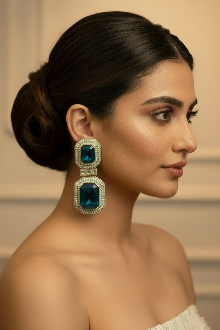 Dark ocean blue polki earrings