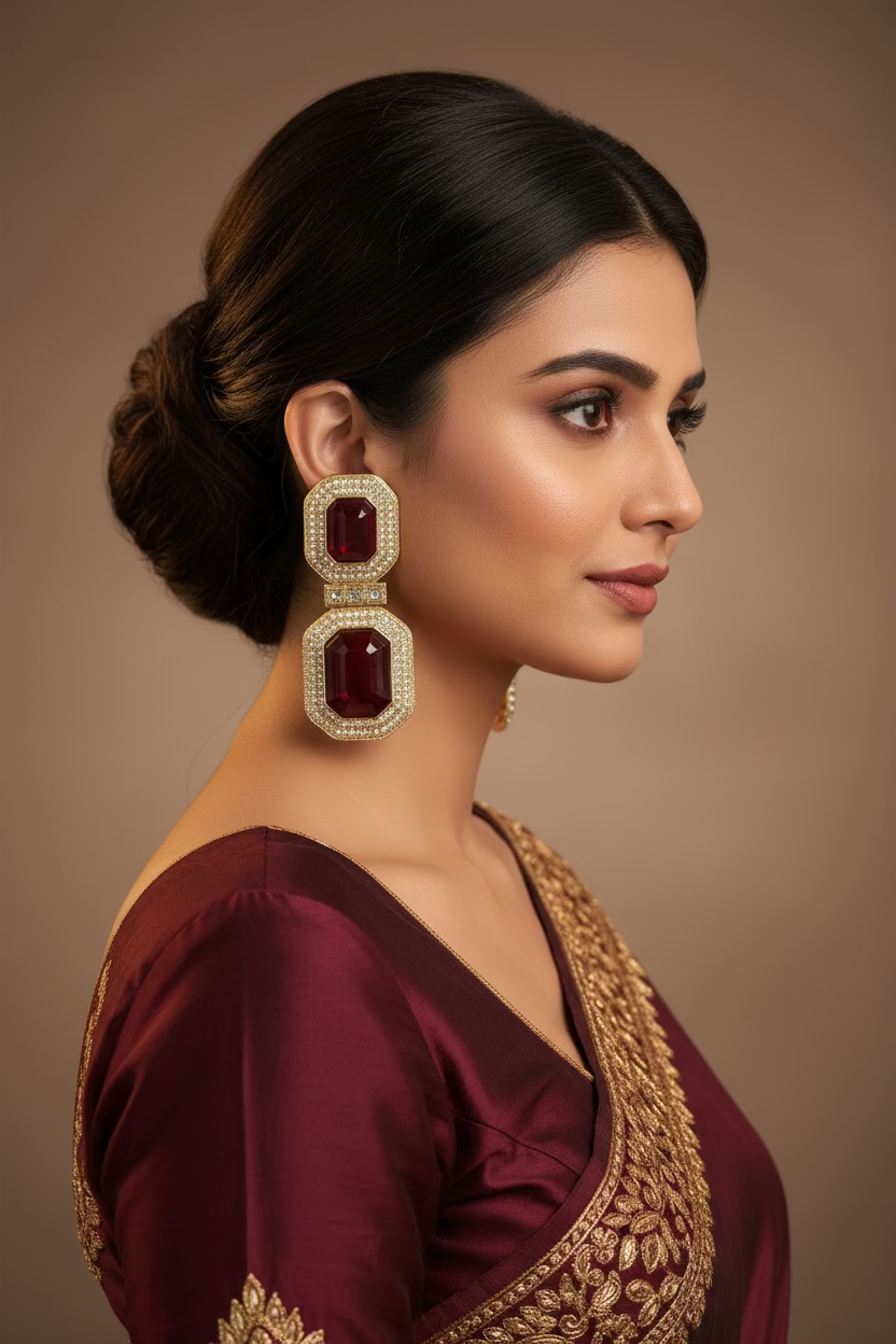 Maroon polki earrings