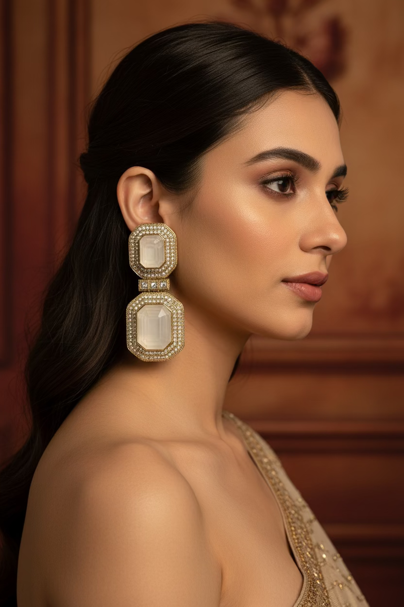 White polki earrings