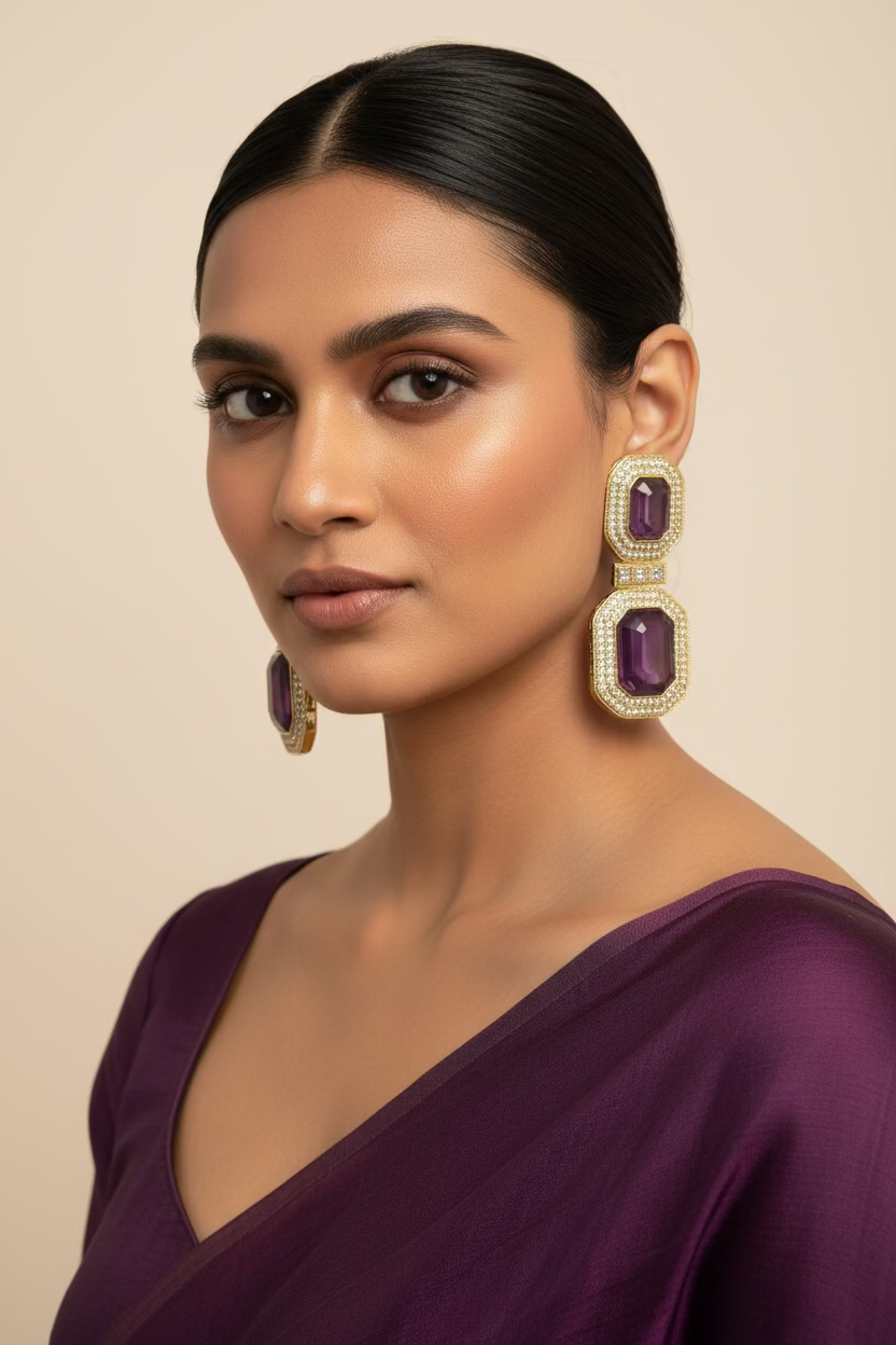 Purple polki earrings