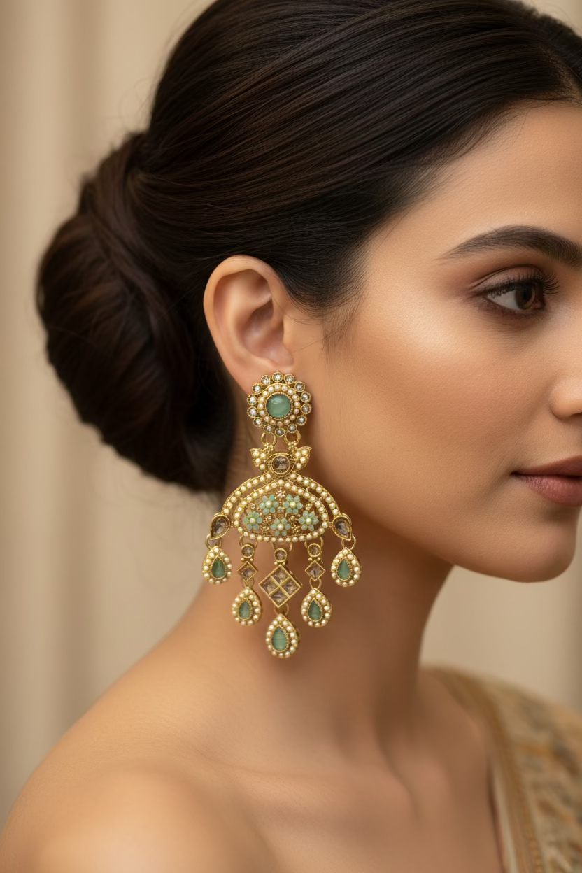 Sage green polki earrings