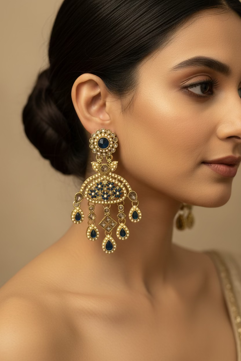 Navy blue polki earrings
