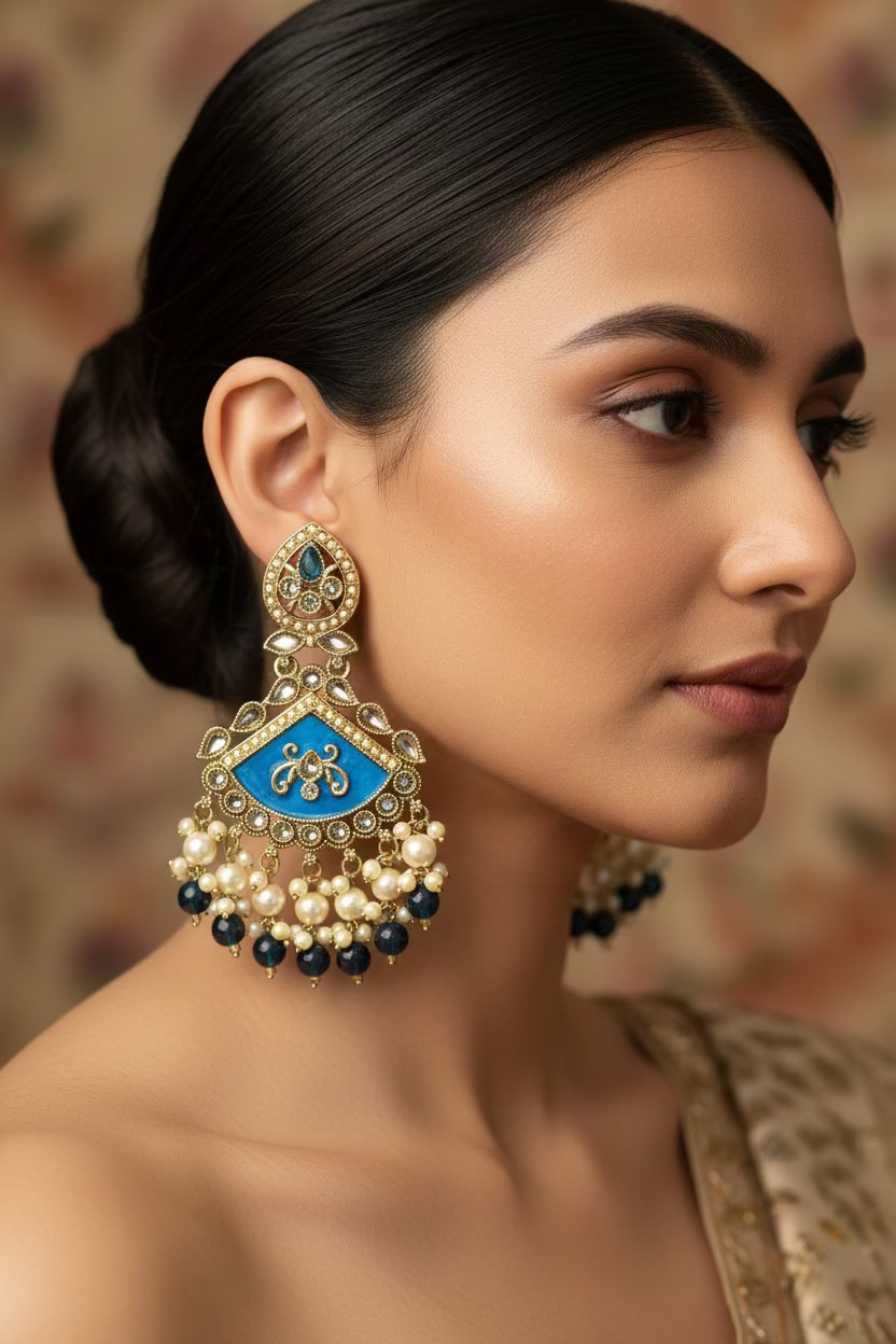 Bright ocean blue polki earrings