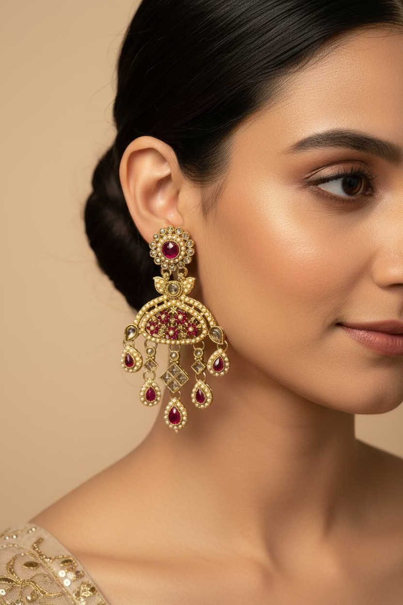 Dark red polki earrings