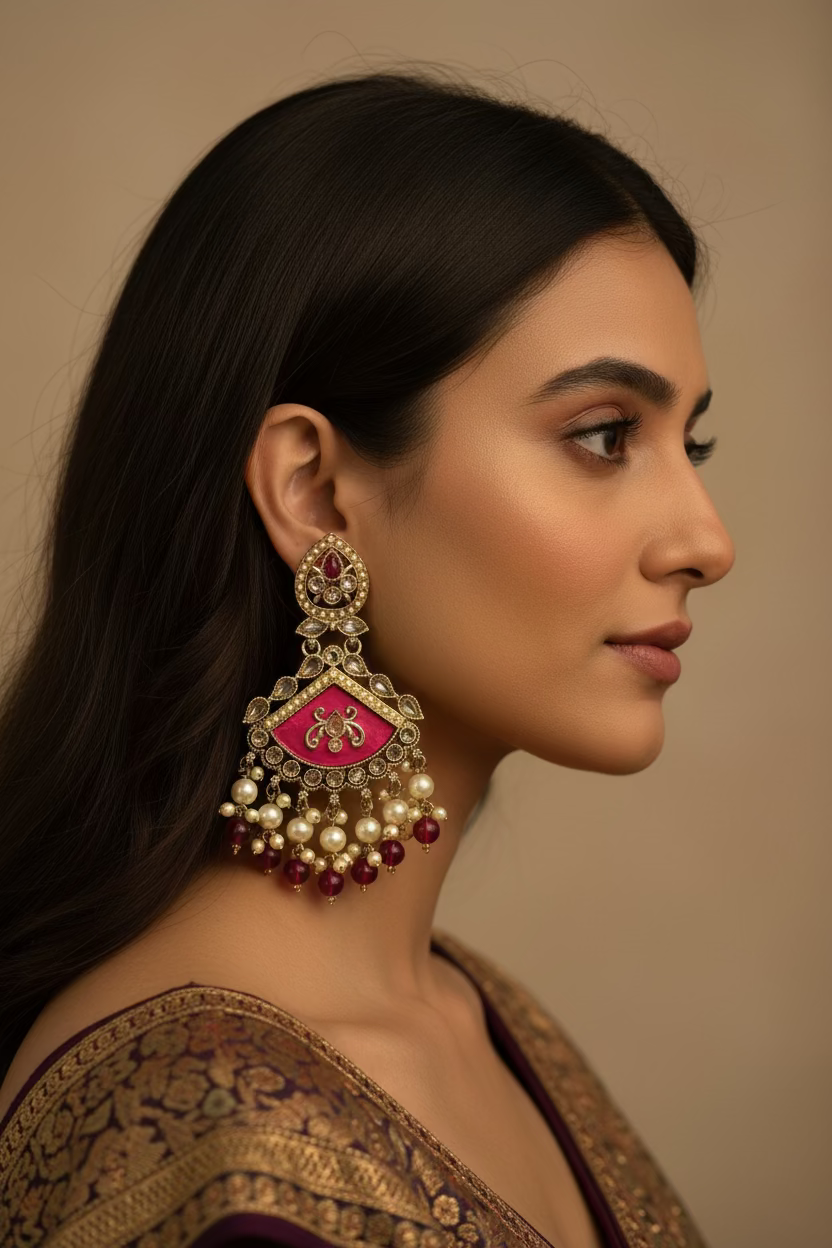 Blood red polki earrings