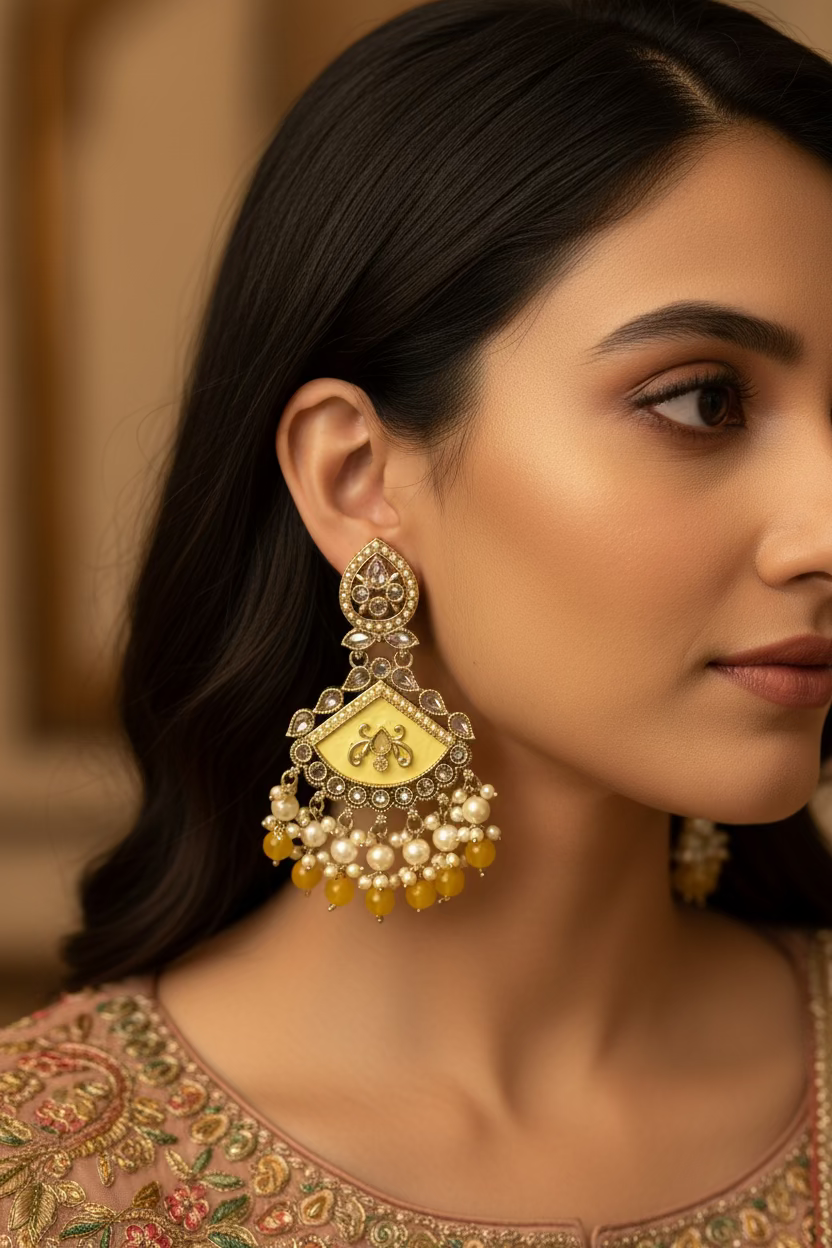 Yellow polki earrings