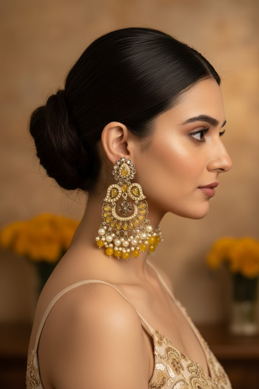 Yellow polki earrings