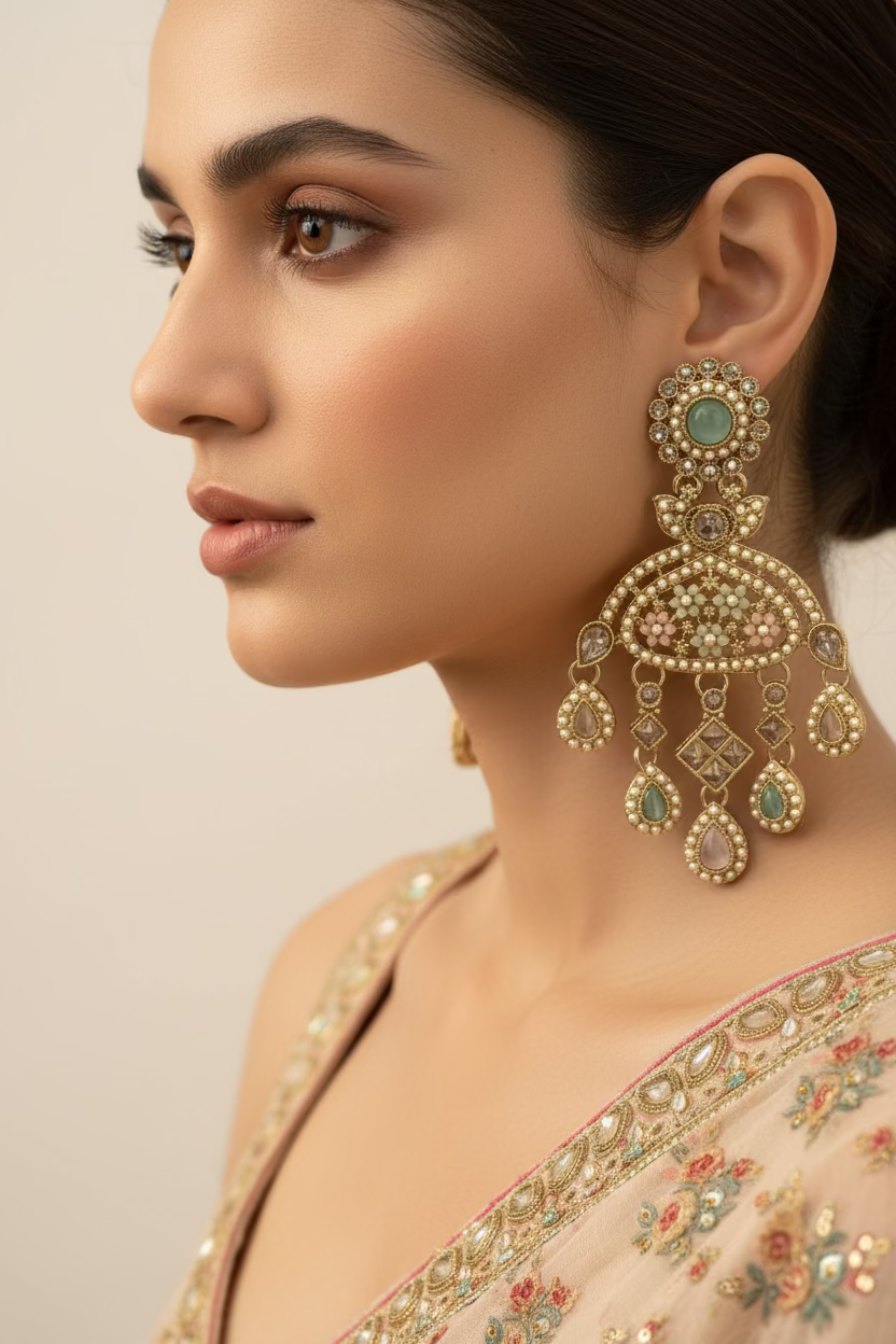 Sage green and baby pink polki earrings