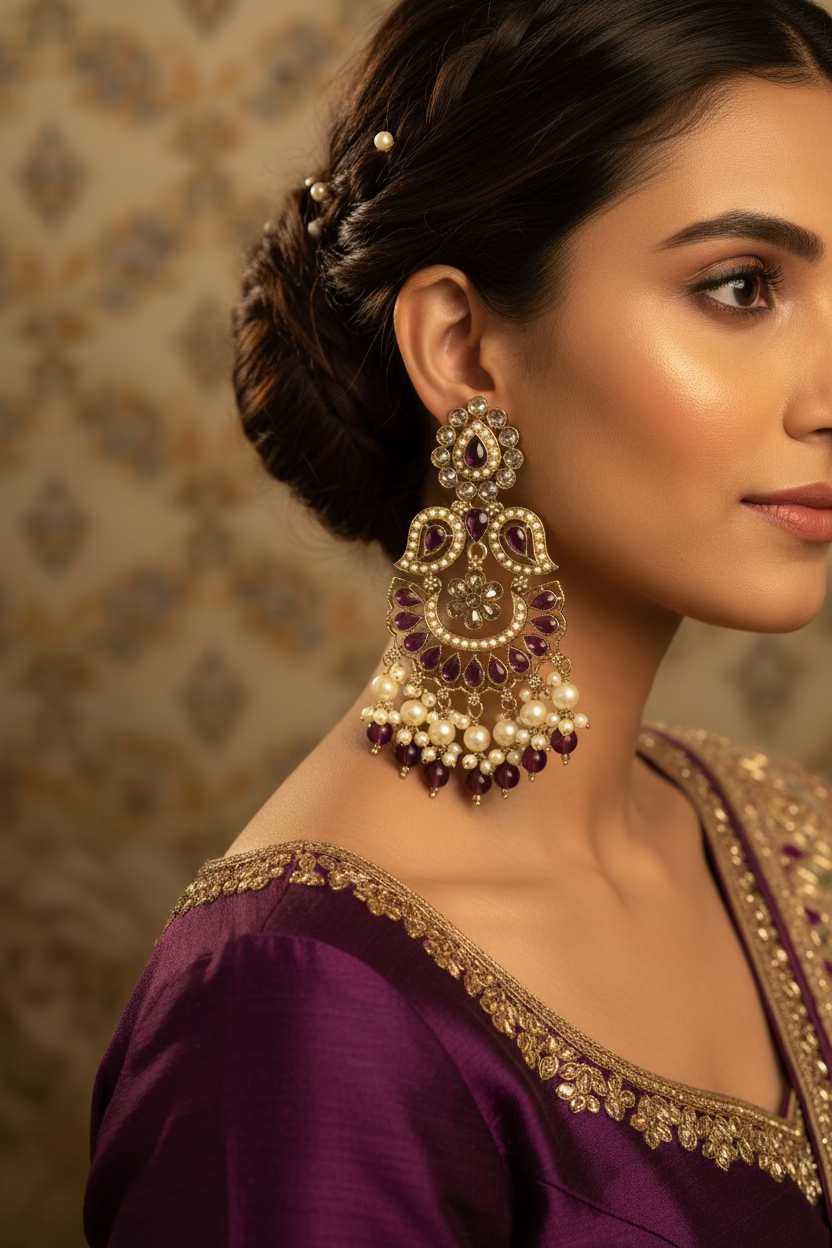 Purple polki earrings