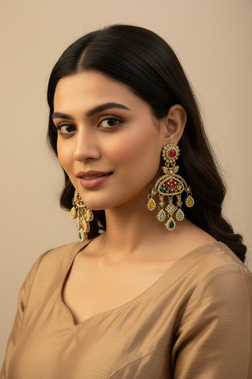 Multi polki earrings