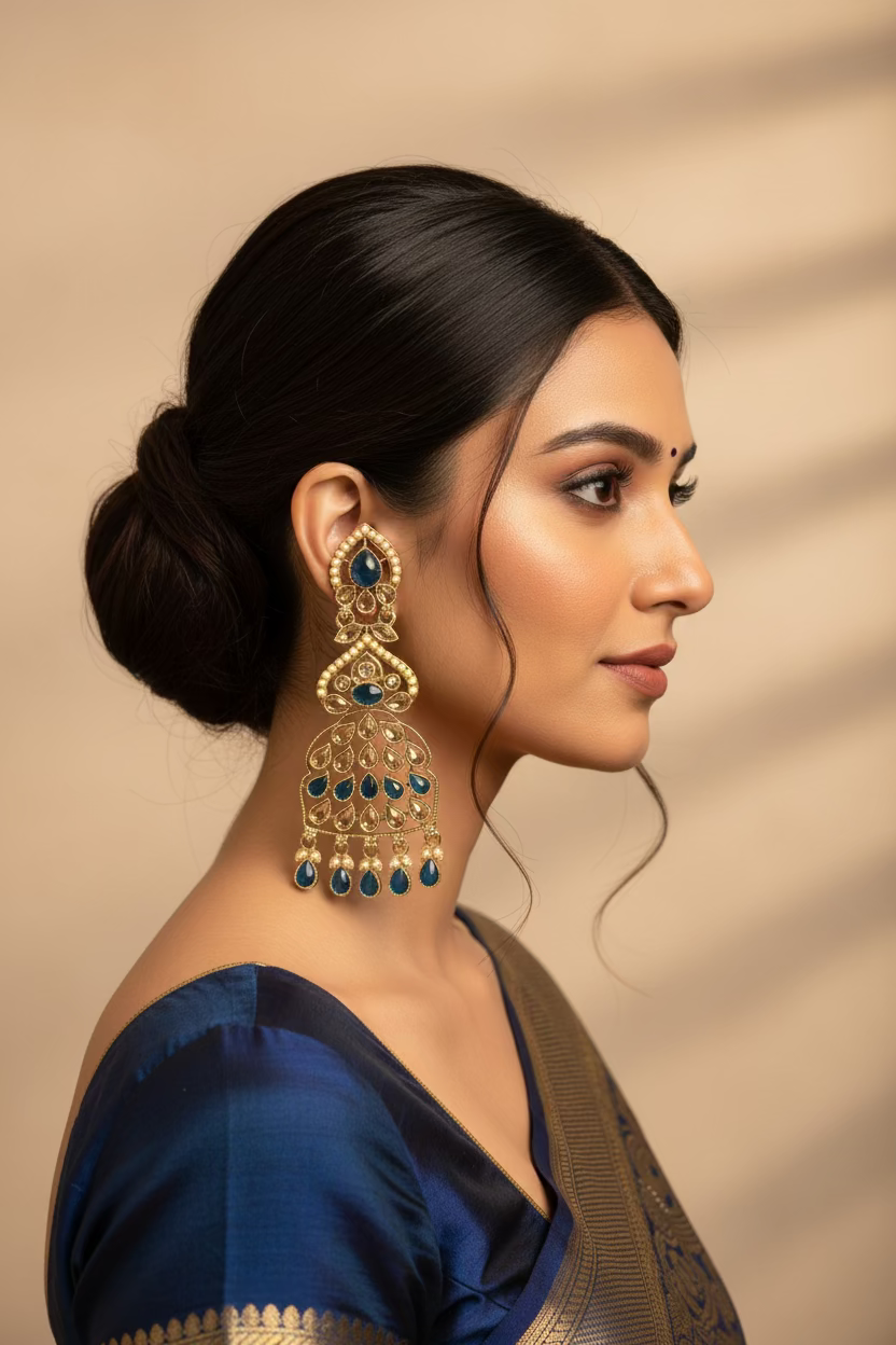 Dark ocean blue polki earrings