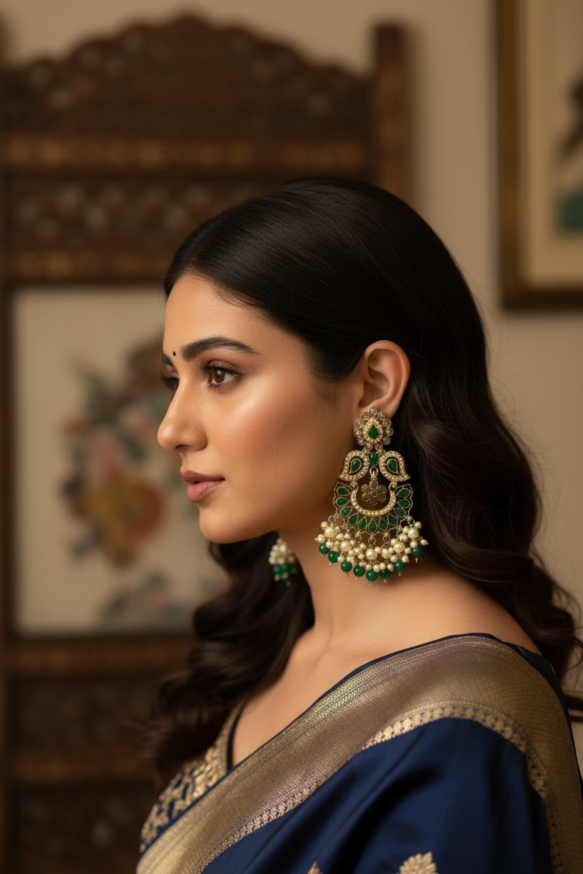 Dark green polki earrings