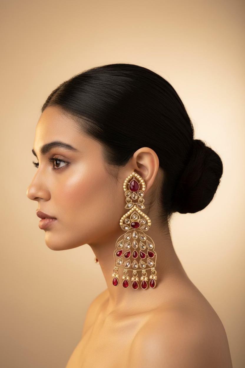 Maroon polki earrings