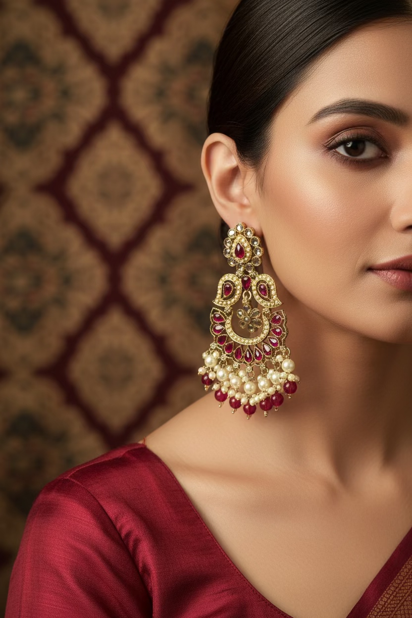 Red polki earrings