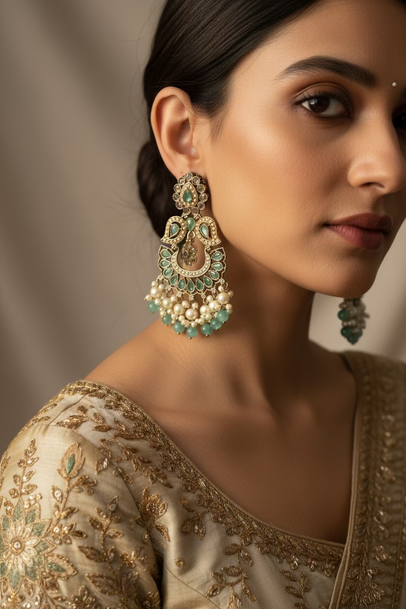 Sage green polki earrings