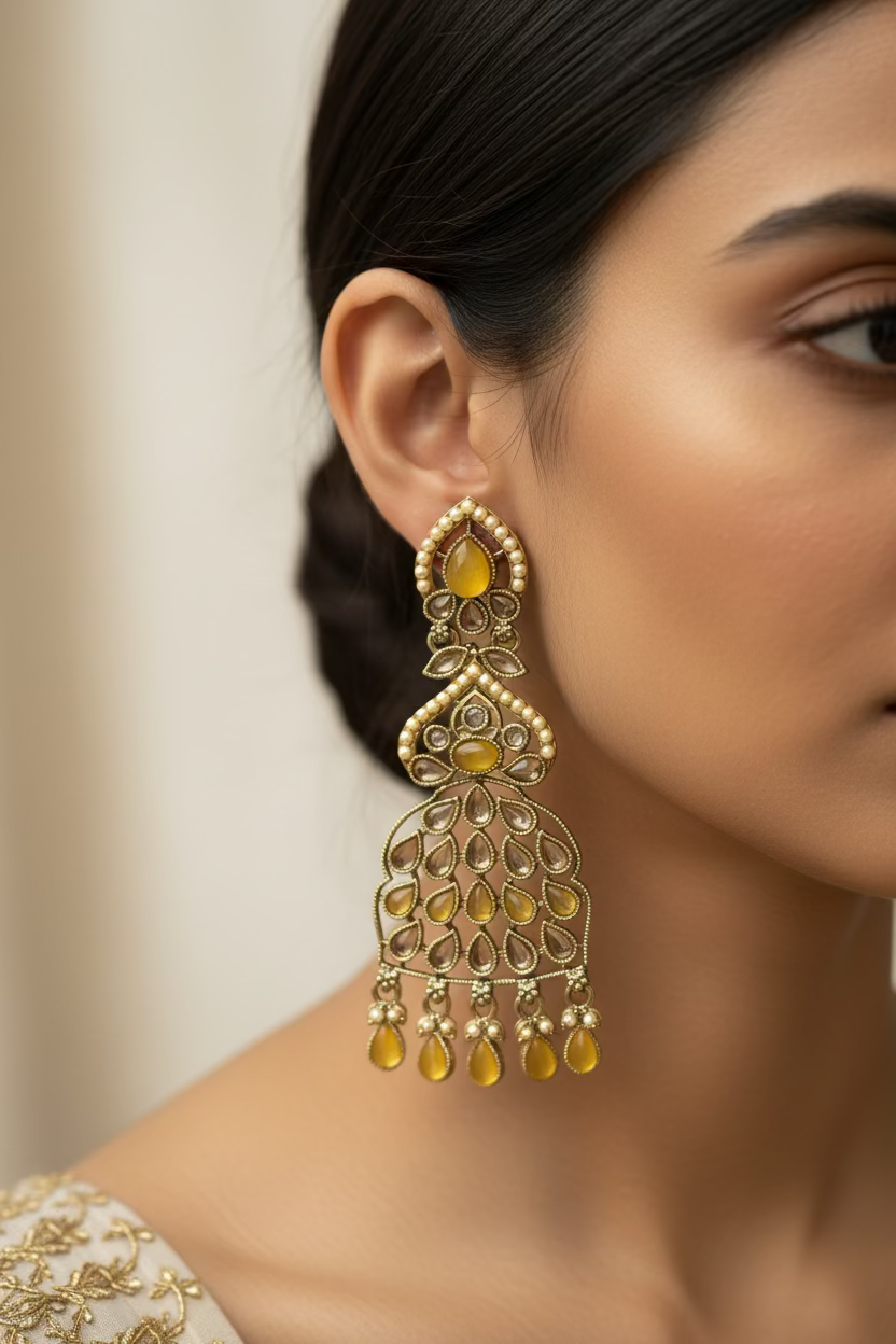 Yellow polki earrings