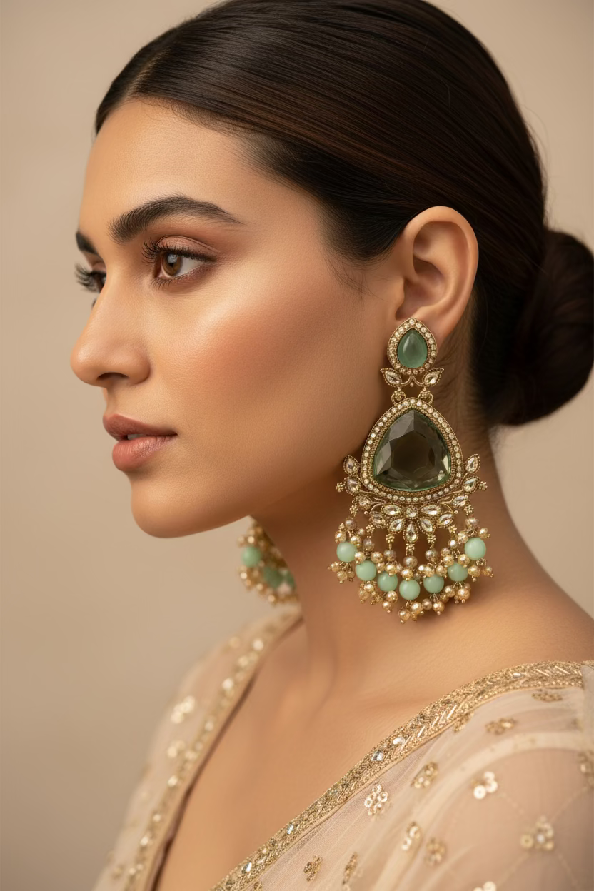 Mint green polki earrings