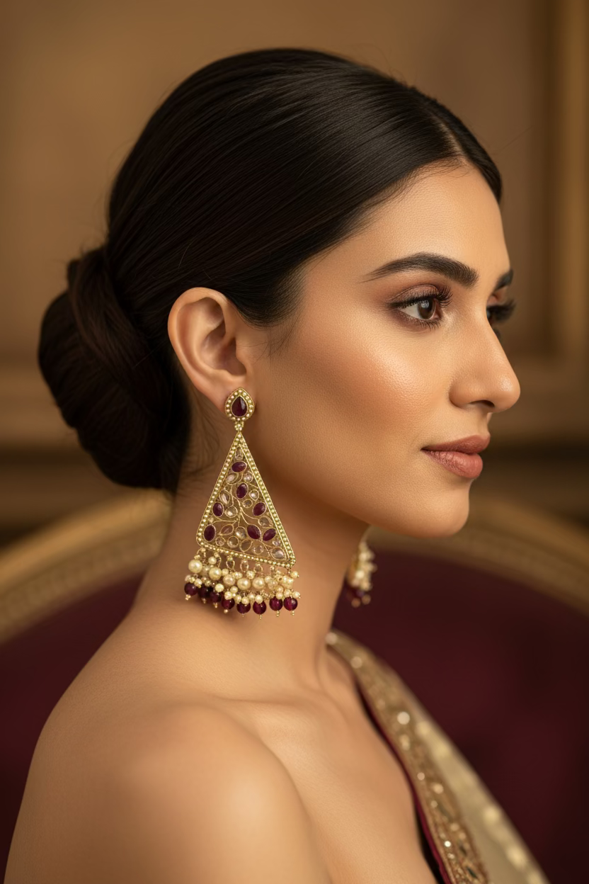 Maroon polki earrings