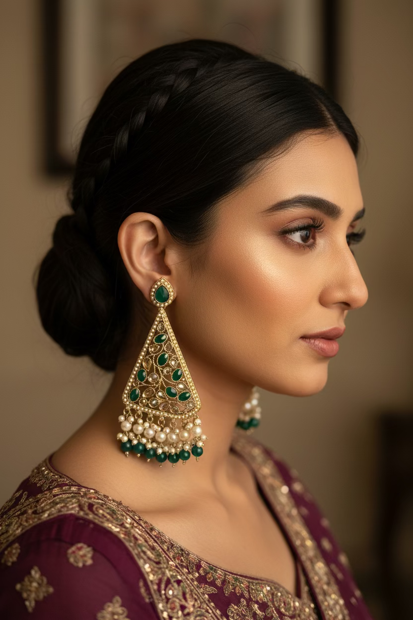 Emerald green polki earrings